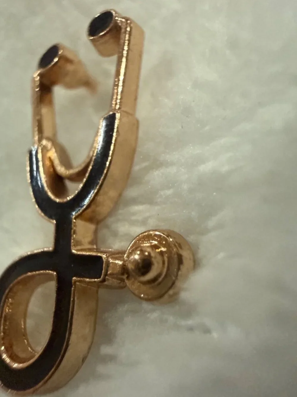 Gold-Tone Black Enamel doctor/Nurse Stethoscope Pin With Secure Backing